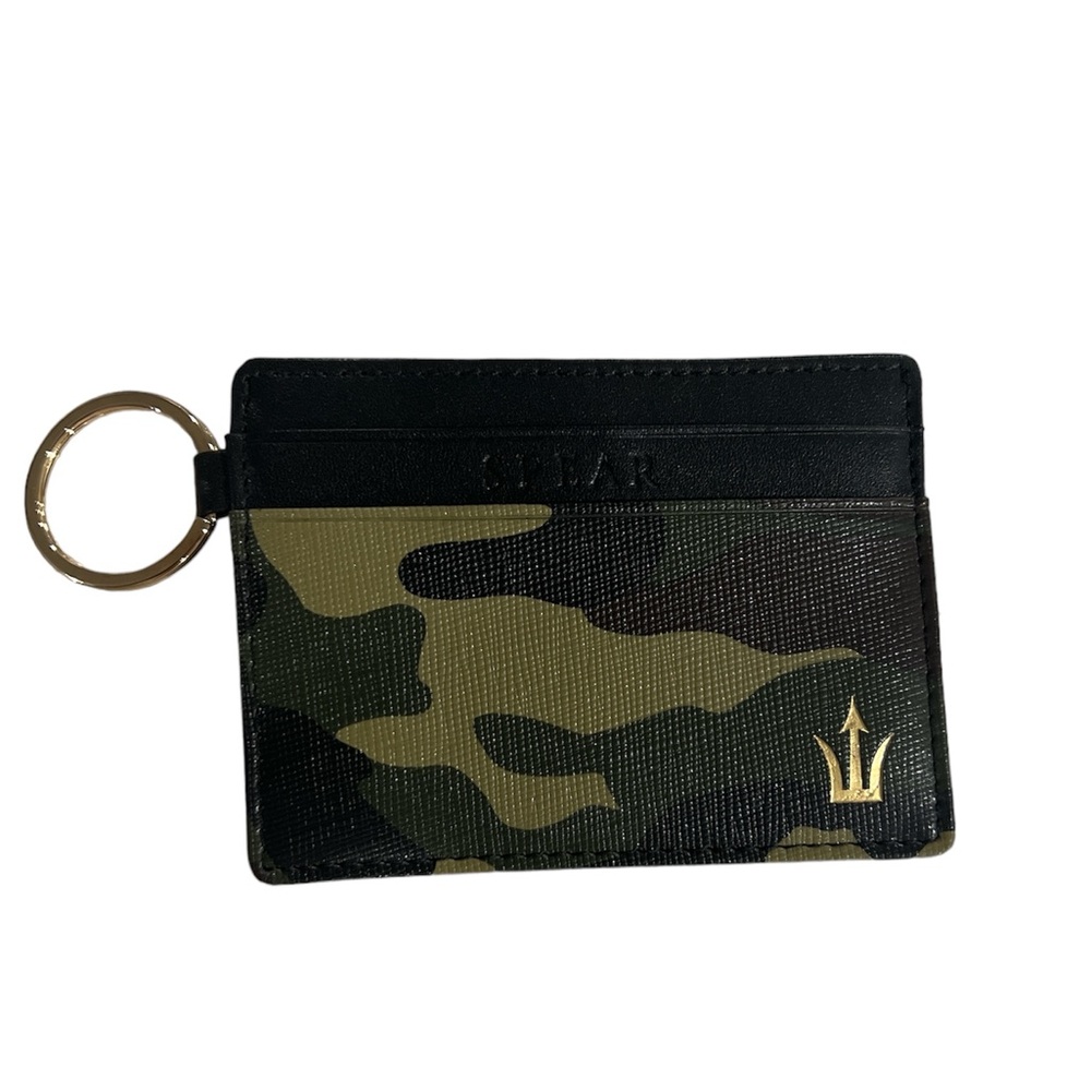 Spear Leather Camouflage Card Holder with Gold Ring